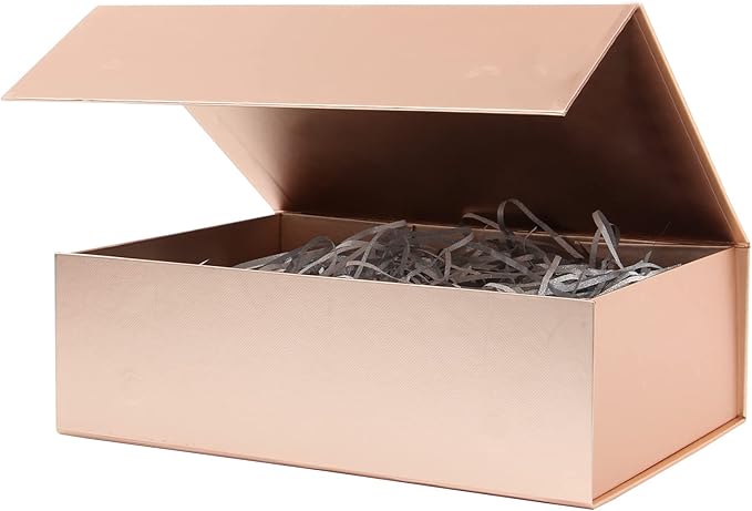 Rsgift Rose Gold Gift Box,11x7.8x3.5 Inches,Gold Christmas Boxes with Lids,Groomsman Wedding Box with Magnetic Closure Boxes