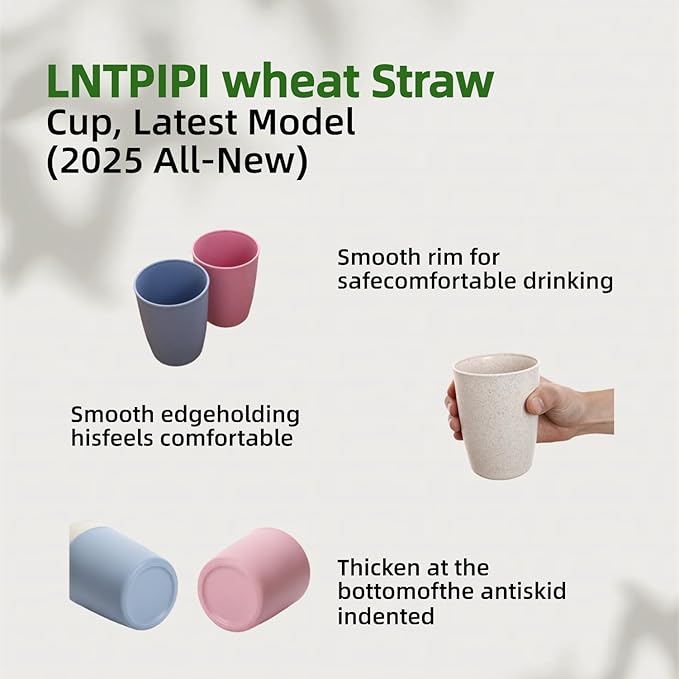 LNTPP 12oz Wheat Straw Cups, 6-Pack - Thickened Reusable & Microwave Safe, Dishwasher Friendly Eco-Cups for Home & Kitchen