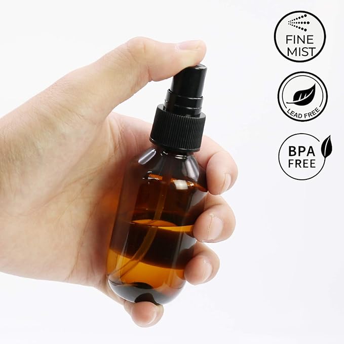 SYNTECSO 24 Pack 2oz Amber Plastic Spray Bottles, Fine Mist Spray Bottles for Essential Oils, Water Spray Bottle for Hair Plant & Cleaning Solution