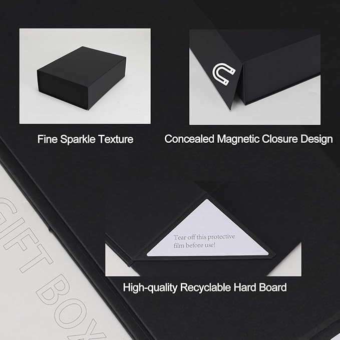 Ditwis 4 Pack 10.5x7.5x3.1 Inches Gift Boxes with Magnetic Closure Lids, Black Magnetic Box for Wedding, Groomsmen Bridesmaid Proposal, Birthdays, Mother's Day