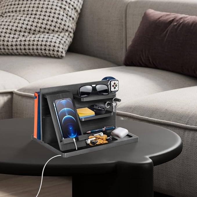 Gifts for Men Bedside Organiser Wood Phone Docking Station Dad Birthday Gifts for Him Nightstand Key Wallet Watch Stand Mens Gifts for Xmas Presents for Dad Husband Boyfriend Anniversary & Christmas