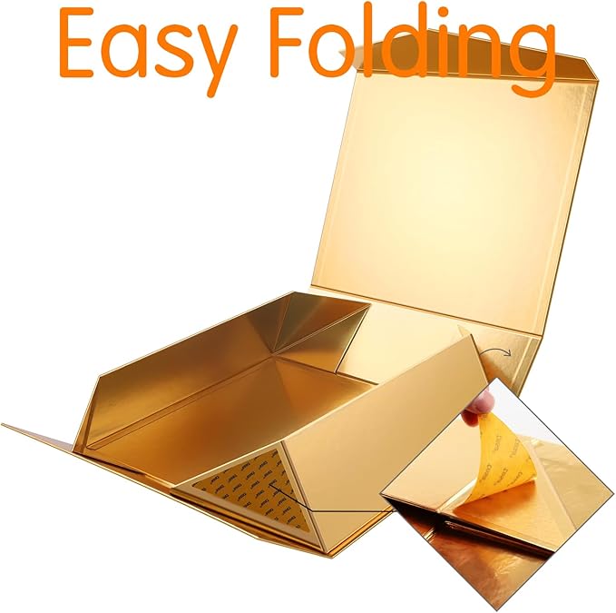 Extra Large Gift Box with Lid - 16.3x14.2x5 Inches, Gold, Bridesmaid and Christmas Magnetic Box for Clothes and Large Gifts