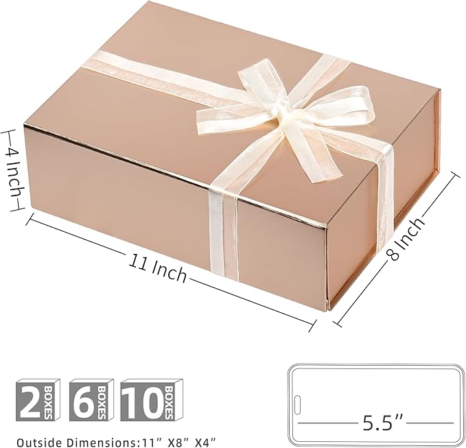 LIFELUM Rose Gold Gift Box 8 x 7 x 3 Christmas Gift Box with Magnetic Lid for Presents Sturdy Storage Contains Card, Ribbon, Shredded Paper Filler (1 Pcs