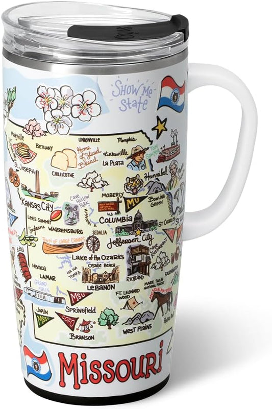 Swig Life 22oz Travel Mug, Insulated Tumbler with Handle and Lid, Travel Coffee Mug, Cup Holder Friendly, Stainless Steel 22 oz Tumbler, Reusable Insulated with Lid (Missouri)