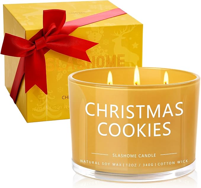 Christmas Cookie Candle, Large 3 Wick 12oz Soy Scented Candle, Luxury Christmas Birthday & Winter Holiday Gift for Women & Men, Long Lasting 60+ Hour Clean Non-Toxic Burn, Elegant Winter Home Decor