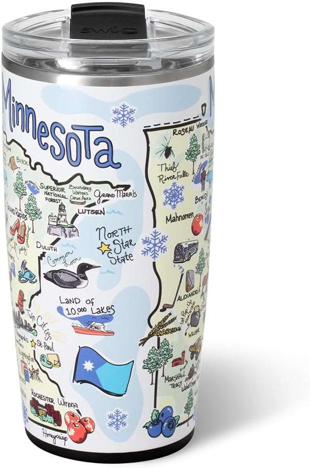 Swig Life 22oz Travel Mug, Insulated Tumbler with Handle and Lid, Travel Coffee Mug, Cup Holder Friendly, Stainless Steel 22 oz Tumbler, Reusable Insulated with Lid (Minnesota)