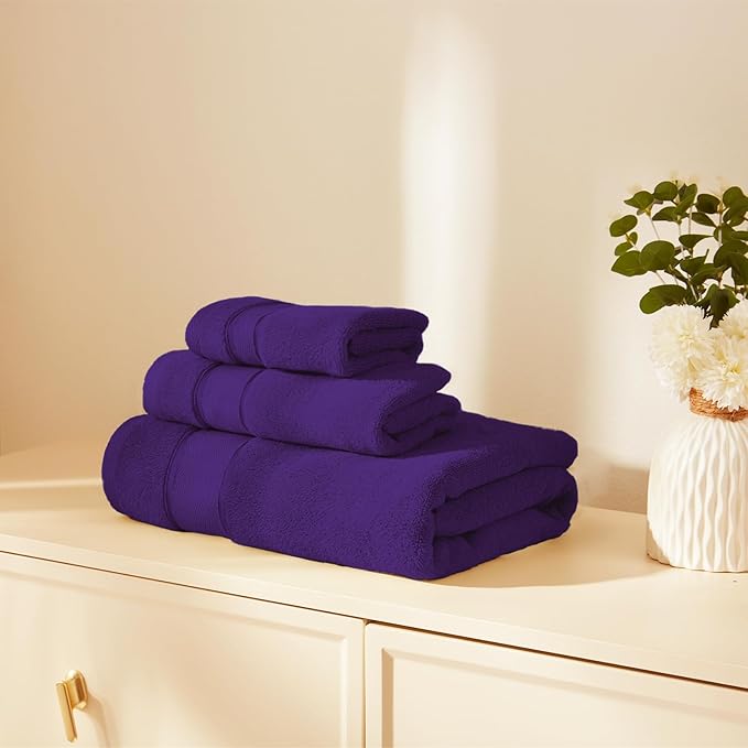 Marvione Bath Towels Set 6 Piece, 100% Turkish Cotton Highly Absorbent and Soft Towels for Bathroom 2 Bath Towels 2 Hand Towels 2 Washcloths, Purple