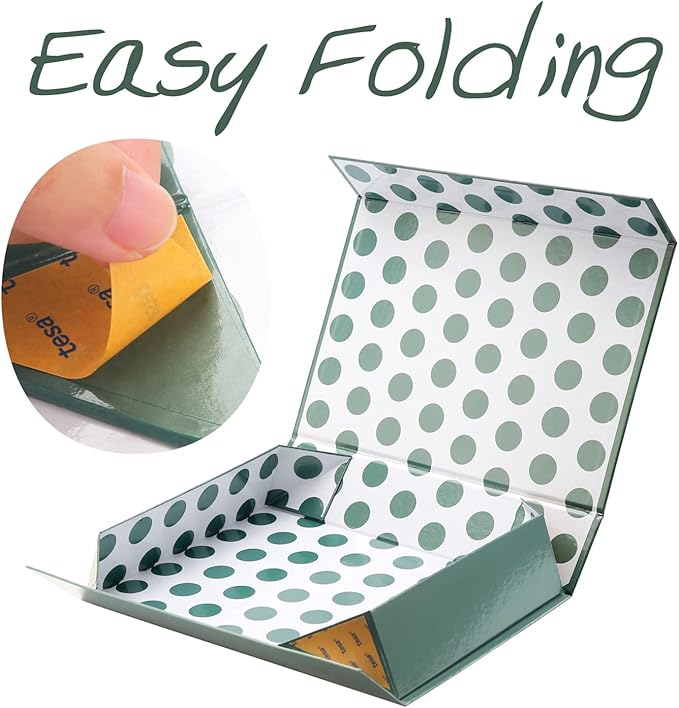 GREEN BEAN Gift Box 11x7.8x2.3 Inches, Green with Lid for Presents, Magnetic Closure Gift Box, Shirt for Clothes (Glossy Metallic Green, Polka Dot Design Inside)