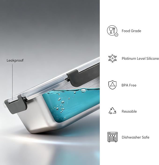 8 PCS-4-Size Stainless Steel Lunch Box- Leakproof & Dishwasher Safe, Stackable Stainless Steel Food Containers, Metal Bento Box for Work,Travel (58/41 /24 /14Oz)