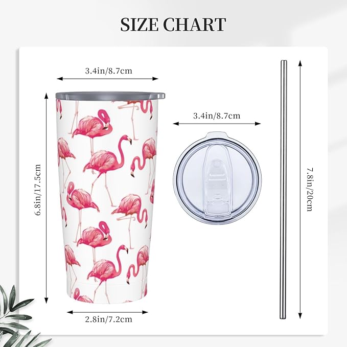 Pink Flamingo Tumbler,Flamingo 20oz Stainless Steel Insulated Travel Tumblers,Travel Coffee Mug with Lid and Straw Water Bottle Drink Tumbler Cups Gifts for Women Men Lovers