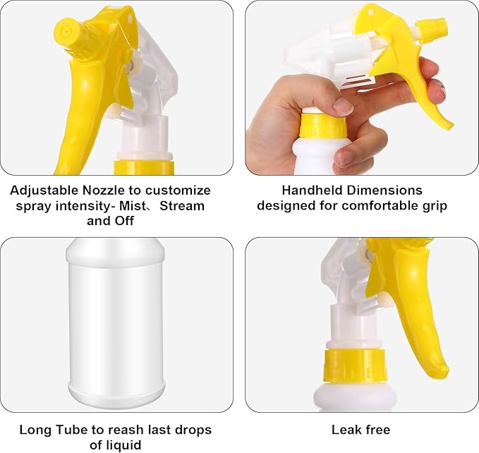 Eccliy 12 Pcs 16 Oz Plastic Spray Bottle, Adjustable Empty Reusable Sprayer for Cleaning, Planting, Water, Bathroom and Kitchen, BBQ, Commercial and Residential(Yellow, Blue,Original)