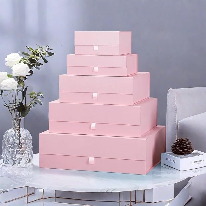 2 Pcs Pink Gift Box Large 13.5x11.8x4.7 Inches, Pink Gift Boxes for Presents with Magnetic Closure Lid, Luxury Gift Box Rectangle Collapsible Boxes for Gift Packaging