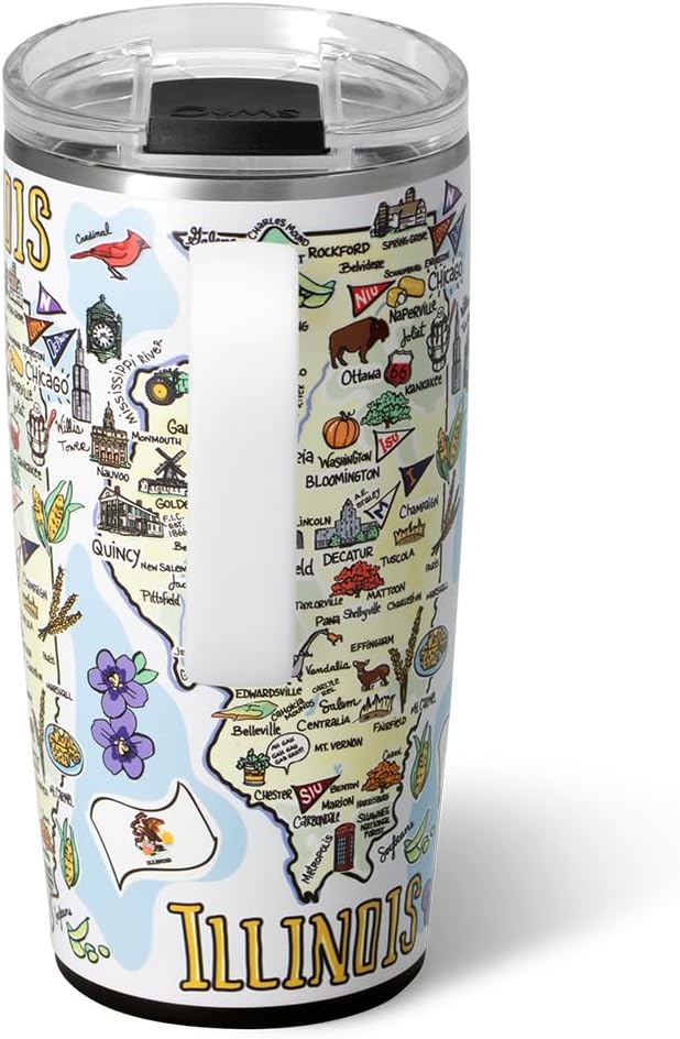 Swig Life 22oz Travel Mug, Insulated Tumbler with Handle and Lid, Travel Coffee Mug, Cup Holder Friendly, Stainless Steel 22 oz Tumbler, Reusable Insulated with Lid (Illinois)