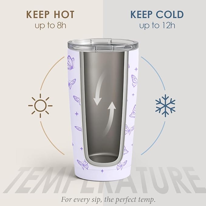 SANDJEST Butterfly Tumbler 20oz, Stainless Steel Travel Cup with Lid, Insulated Coffee Mug, Butterfly Gifts for Women Girls Friends Sisters on Birthday Christmas