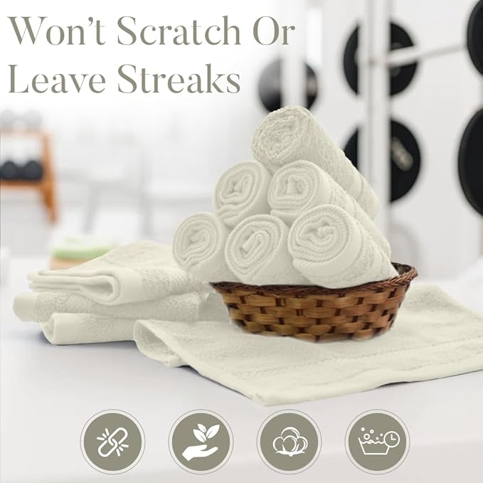 DAN RIVER 12-Pack Premium 100% Cotton Ivory Face Towels – Reusable Face Towel Set, Soft & Absorbent Washcloths for Bathroom & Body – Hand and Face Towels, 550 GSM (12x12 in)