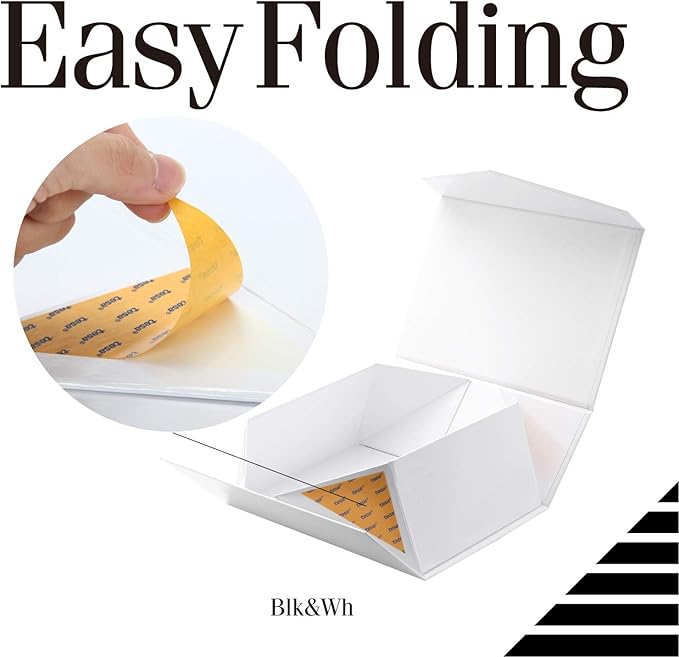 BLK&WH 6 Collapsible Gift Boxes 9x6.5x3.8 Inches, White Bridesmaid Proposal Boxes with Magnetic Closure Lids (Glossy White)