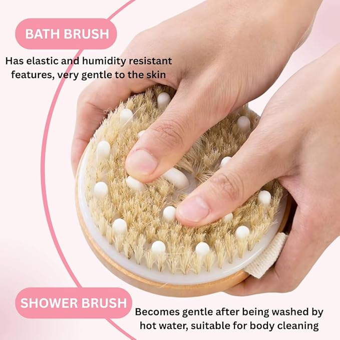 Dry Body Brush – Eco-Friendly Natural Bristles for Gentle Exfoliation, Skin Renewal, Improved Circulation & Lymphatic Support – Perfect Detox & Spa Self-Care Accessory (Tan)