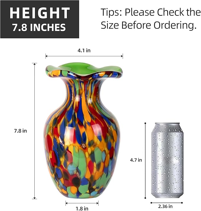 KAMMAK Colored Glass Vase, Beautiful Hand Blown Decorative Vase, Modern Art Vase for Flower Mantle Dining Table Centerpiece, Entryway Living Room Wedding Decoration, FH004