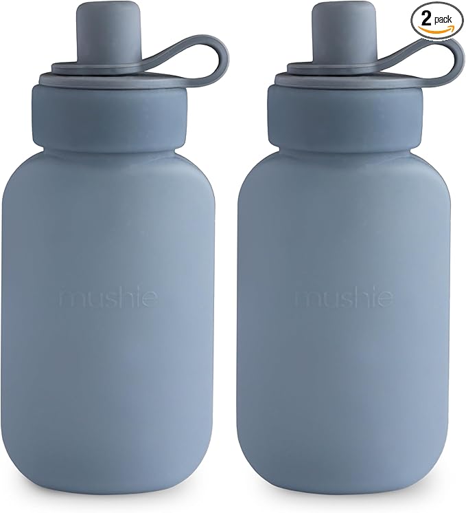 mushie Silicone Puree Pouch 2-Pack | 5 oz Reusable Baby Food Pouches (Tradewinds)