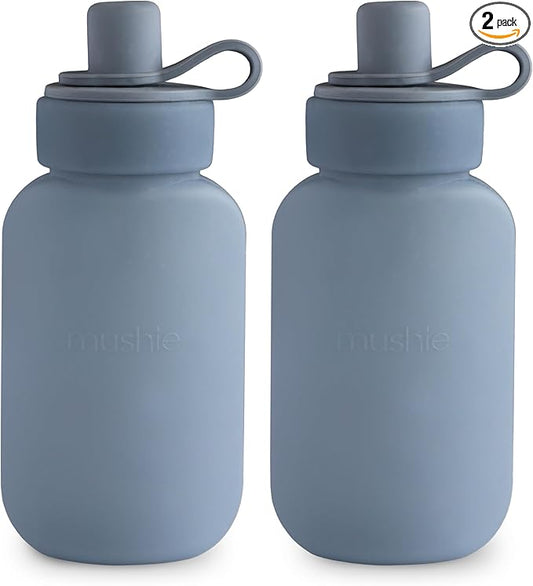 mushie Silicone Puree Pouch 2-Pack | 5 oz Reusable Baby Food Pouches (Tradewinds)