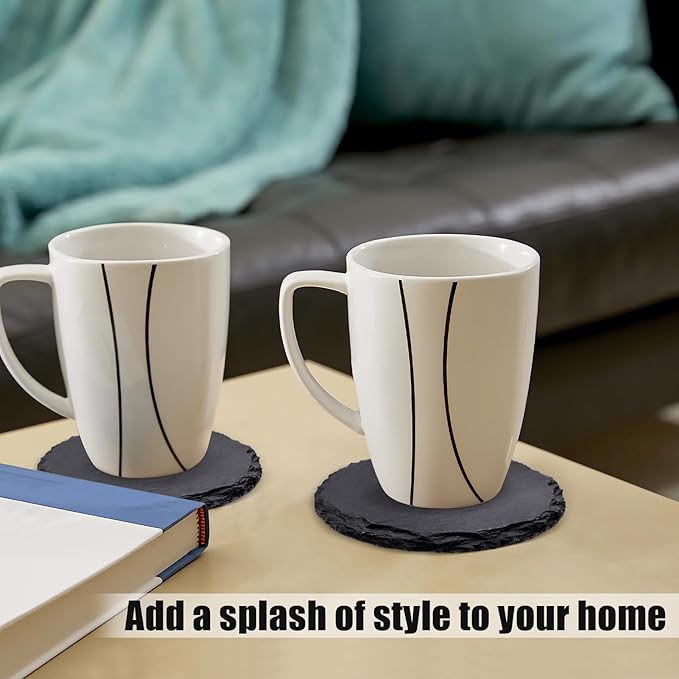 6 Pack Round Slate Drink Coasters, VIBRATITE 4 Inch Black Slate Stone Coasters Bulk Cup Coasters Laser Engraving Blanks with Anti-Scratch Bottom for Drink Coffee Bar Kitchen Home Decor