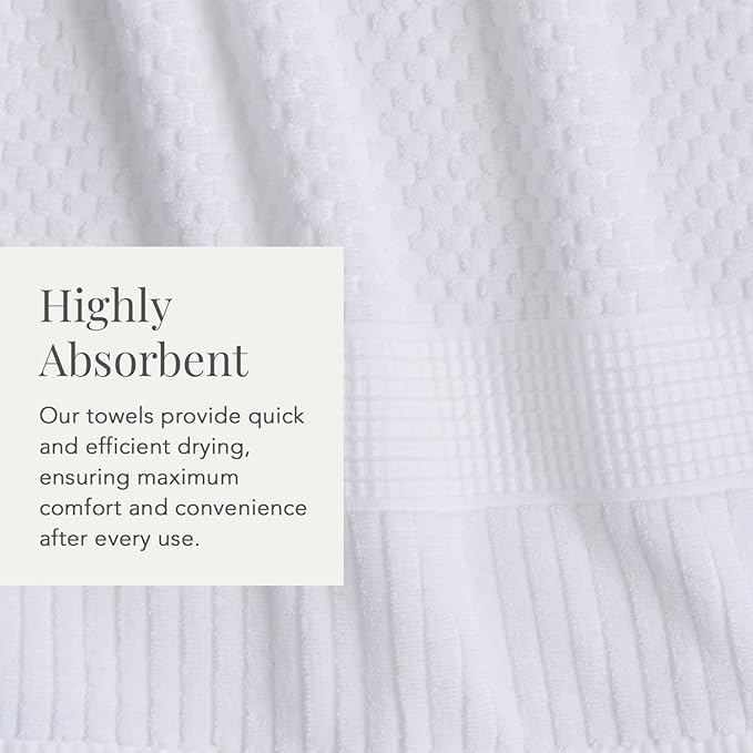 NY Loft 100% Cotton 4 Pack Bath Towels, 30" x 52", Soft & Absorbent, Quick Dry, Textured - Trinity Collection, Bright White