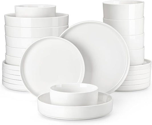 MALACASA 24 Pieces Porcelain Dinnerware Set, Modern White Dish Set for 6, Premium Serving Plates and Bowls Sets, Chip and Scratch Resistant Dishware Sets Kitchen Dishes Dining Ware Set, Series LEAH