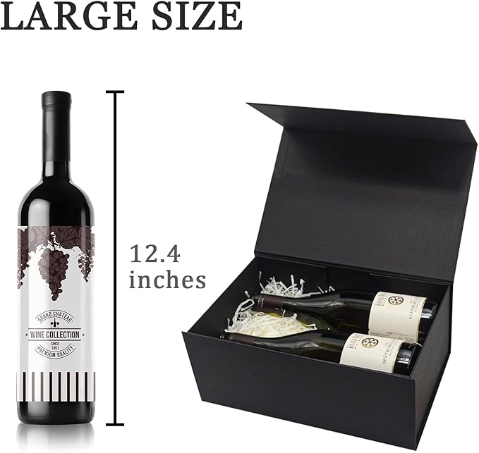 AuroWish 3 Pack Large Collapsible Gift Boxes with Magnetic Lids, 12.5 x 8.5 x 4.75 Inches, Black, Perfect for Christmas, Bridesmaid Proposal, Wedding, Birthday