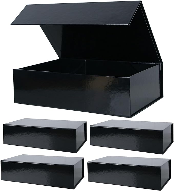 Aimyoo 5 Pack Black Magnetic Gift Boxes with Lids 10.5x7x3 in, Medium Bridesmaid Groomsman Proposal Box, Rectangle Collapsible Box for Present Graduation Birthday Wedding Storage, 1 Count (Pack of 5)