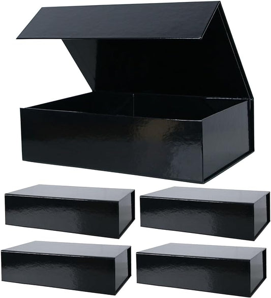 Aimyoo 5 Pack Black Magnetic Gift Boxes with Lids 10.5x7x3 in, Medium Bridesmaid Groomsman Proposal Box, Rectangle Collapsible Box for Present Graduation Birthday Wedding Storage, 1 Count (Pack of 5)