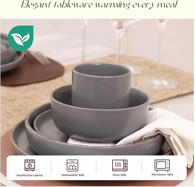 HomeVSS 20-Piece Dinnerware Set - Serves 4, Matte Grey Glaze plates and bowls sets with Speckle Effect for Microwave & Dishwasher Safe