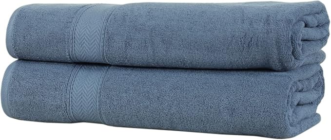 HILLFAIR 600 GSM- 40 x 80 Inches- 100% Cotton 2 Pc XXL Oversized Bath Towel Set- Soft Highly Absorbent Jumbo Bath Sheets Towels Sets- Quick Dry Oversized Bath Towel Sets for Hotel Spa Pool- Blue