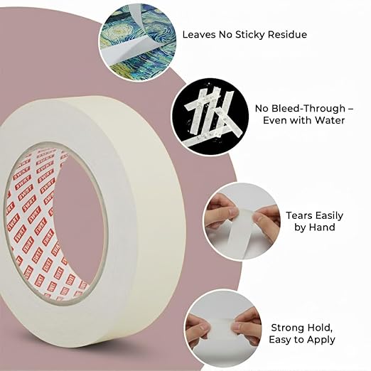 SWRT Masking Tape 1 inch x 55 Yards x 24 Rolls (1320 Total Yards), Adhesive Painting Tape Bulk for General Purpose Beige White Color for Painting, Crafting, School Stationery, Arts, Home Use etc