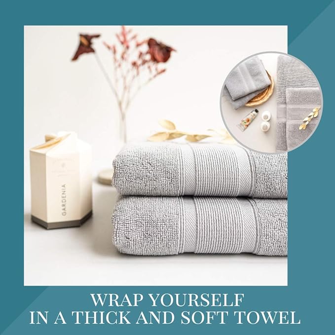 Luzia 8 Piece Bathroom Towel Set - 100% Turkish Cotton, Premium Quality - 2 Bath Towels 2 Hand Towels and 4 Washcloths (Light Grey)