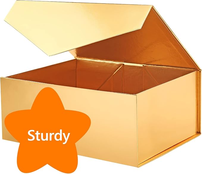 6 Gold Gift Boxes with Lids for Presents, Magnetic Closure Rectangle Collapsible Gift Boxes, Bridesmaids Proposal Boxes, Wedding, Birthday Gift Packaging (9x6.5x3.8 Inches)