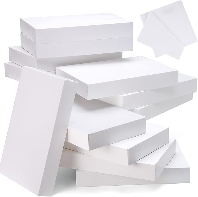 JOYIN 12 PCS 17" Christmas Shirt Gift Boxes with Lid for Presents, Extra Large White Cardboard Box with Tissue Paper, Robe Box for Clothes, Father's Day, Xmas Birthday Holiday Wedding Gift Wrap Decor