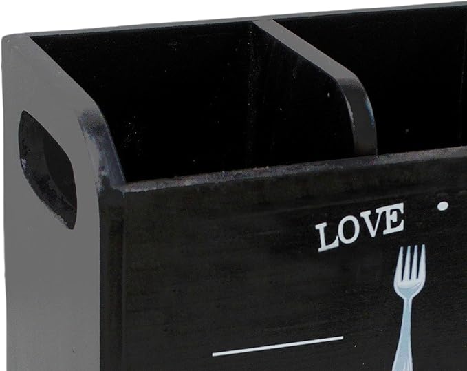Fenteer Kitchen Utensil Holder Storage Crock Vintage Accessories Wooden Utensil Organizer Cutlery Box for Counter Hotels Restaurants, Black