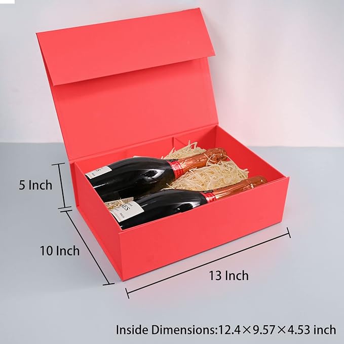 LIFELUM Christmas Boxes 2 Pack 13.85 x 8.35 x 4.45 inch Large Gift Boxes with Magnetic Lids for Presents Red Gift Boxes Valentine's Gift Box Contains Card, Ribbon, Shredded Paper Filler