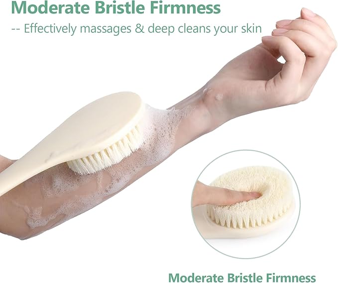 17-Inch Back Scrubber for Shower, Anti-Slip Exfoliating Body Brush for Bath, Gentle Back Brush for Shower for Men, and Women, Cleaning Skin for Smooth, Glowing Skin (Cream White)