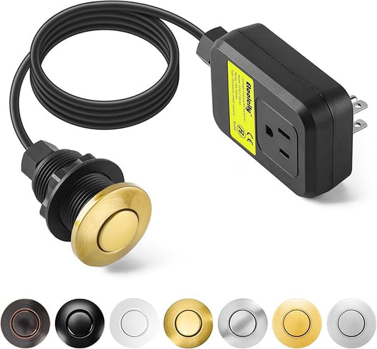 Garbage Disposal Air Switch Kit Sink Top Waste Disposal Stainless Steel Golden Brushed On/Off Air Button Food and Waste Disposals Part by Etoolcity, UL Listed