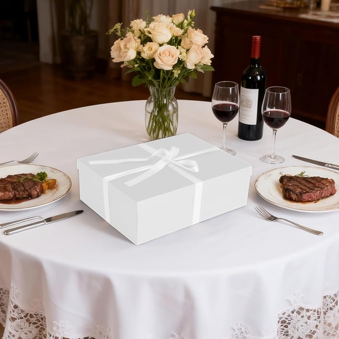 Gift Box, 16.5x13x5.5 inches Large White Gift Boxes with Lids for Presents, Birthday Box Contains Card Ribbon Shredded Paper Filler, Gift Wrap Boxes for Valentine Mother's Day Christmas Anniversary