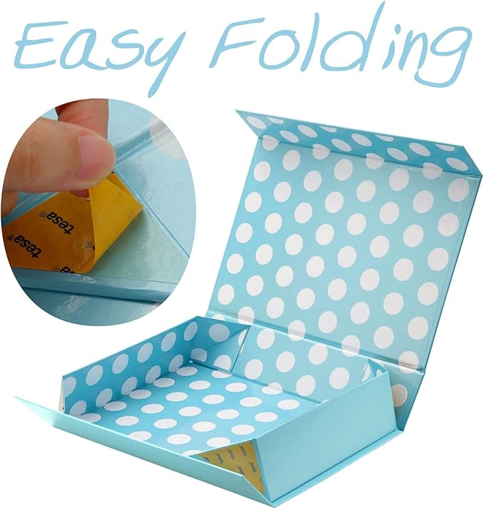 GREEN BEAN 6 Gift Boxes 11x7.8x2.3 Inches, Baby Blue With Lids for Presents, Magnetic Closure, Shirt Packaging for Clothes (Glossy Metallic, Polka Dot Design Inside)