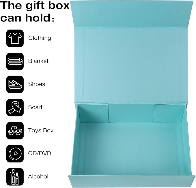 Aimyoo Blue Collapsible Gift Box with Magnetic Closure Lids 13.8x9x4.3 in, Bridesmaid Groomsmen Proposal Box, Large Rectangle Box for Present Graduation Storage 3 Pack