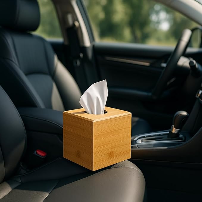 Premium Bamboo Tissue Box Cover – Modern Minimalist Wooden Tissue Box Holder with Sliding-Bottom for Easy Refill – Durable Eco-Friendly Home Decor Accessory for Bathroom, Bedroom, Office