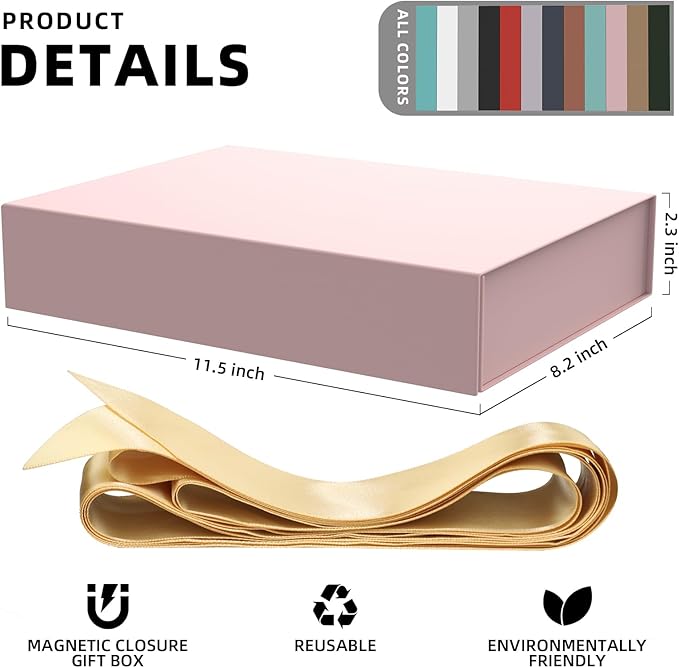 MOZRRO Gift Box 11.5 x 8.2 x 2.3 In Gift Boxes for Presents Magnetic Closure, Gift Boxes with Lids for Presents Birthday Luxury Jewelry T-shirts Gloves Scarves Books Clothes Gift Wrap