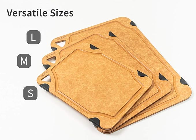 Cutting Board, Toptier Wood Fiber Cutting Board for Kitchen, Non-Slip Kitchen Wooden Chopping Board, Reversible, Eco-Friendly, Natural Wood Fiber, Large Cutting Board, 17.5 x 13-inch, Natural Slate