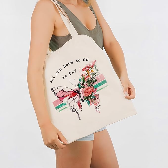 Inspirational Canvas Tote Bag, All You Have To Do Is Fly Shoulder Tote Bags, Inspirational Canvas Totes to Work Traveling, Christmas Gifts for Friends and Family, Holiday Gift Bags for Wrap Storage