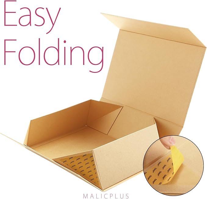 Large Gift Box with Lid 13.5x9x4.1 Inches, Kraft Groomsman Proposal Gift Box with Magnetic Closure for All Occasion (Matte Kraft)