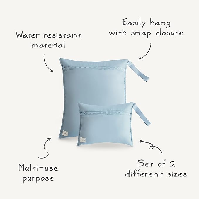 mushie Water Resistant Wet Bags | Large & Small Reusable Storage Bag for Baby Items and Travel | Zippered Pockets with Handle | Machine Washable, Set of 2 (Retro Flowers)