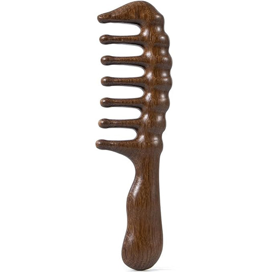 Wooden Wide Tooth Massage Comb, Large Thicken Natural Sandalwood Hair Combs for Curls, Women and Men, Detangles Long Thick Wet or Dry Hair, Head Scalp Massager, Anti-static (Golden)
